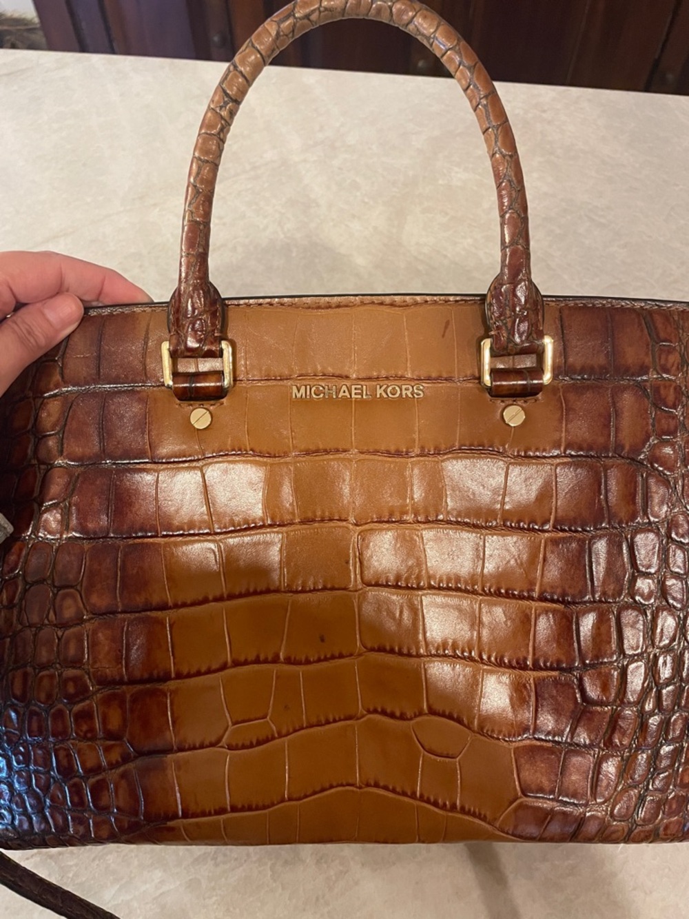 Michael Kors Embossed Leather Satchel with Shoulder Strap - Picture 2 of 6
